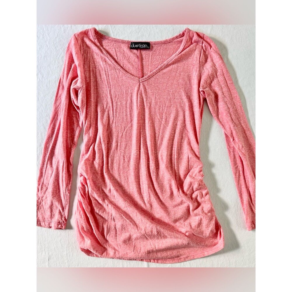 Duetime Maternity Long Sleeve Ruched Tee Salmon Size Large V-Neck Stretch